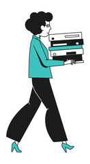 Woman carry documents. Person with stacked paper folders