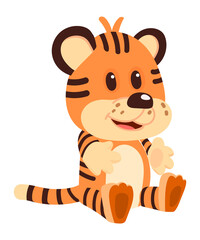Cartoon tiger character. Cute soft toy icon