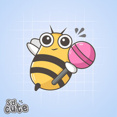 cute bee carrying lollipop,animal illustration,vector eps 10