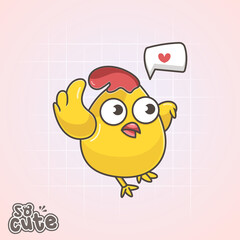 cute and happy chicken with love symbol,animal illustration,vector eps 10