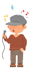 Man singing karaoke. Cartoon character singer with microphone