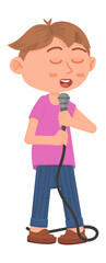 Rap singer. Boy singing hip-hop song. Cartoon character