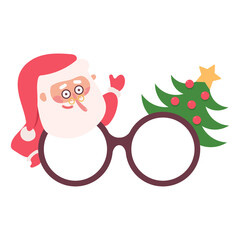 Christmas party glasses with Santa Claus and tree vector cartoon illustration isolated on a white background.