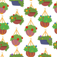 Christmas hanging basket vector cartoon seamless pattern background for wallpaper, wrapping, packing, and backdrop.