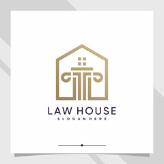 House and symbol of law logo design with line art style