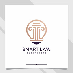 Creative smart law logo design with bulb lamp and line art style