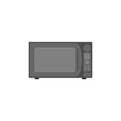 Microwave oven for heating and cooking various types of food in dark colors on a white background.