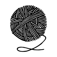 vector drawing in the style of doodle. a ball of yarn for knitting and crocheting. black and white graphic drawing, handicraft symbol, hobby, domestic life