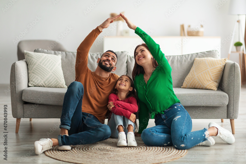 Sticker arab parents making symbolic roof of hands above their daughter