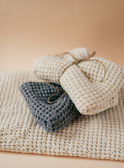 linen waffle towels tied with twine for a gift 