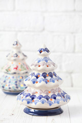 Decorative ceramic christmas tree with blue lace ornament