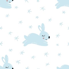 rabbit in the snow, cute rabbit pattern