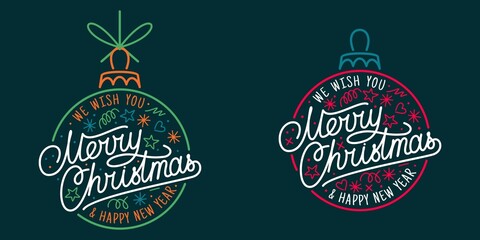 Artistic Handwritten Merry Christmas Lettering And Christmas Decoration Ball Vector Illustration Art