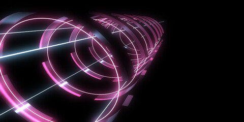 3D abstract background with neon lights. neon tunnel  .space construction . .3d illustration