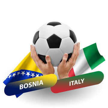 Soccer football competition match, national teams bosnia vs italy