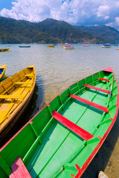 Wooden Rowing Boats, Phewa Lake, Fewa Lake, Pokhara, Nepal, Asia © Al Carrera