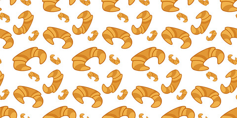 Croissant seamless pattern on a white background. Dissert, Confectionery. Flour products. Background, texture.
Design for paper, cover, fabric, interior decor and other users.