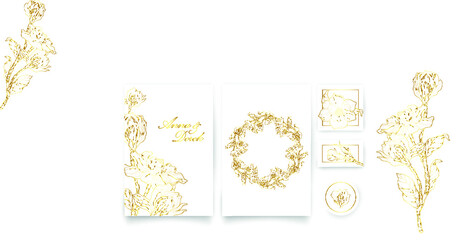 A set of cards with a gold floral ornament. Romantic set