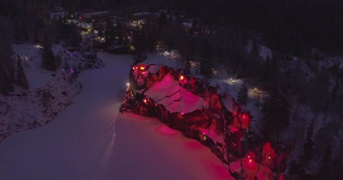  beautiful night illumination of ruskeala mountain park from the air