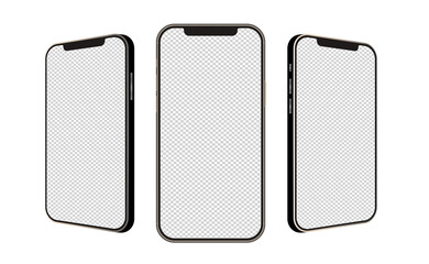 Device screen - Phone, mobile. Realistic models smartphone with transparent screens. Smartphone mockup collection. 3D mobile phone with shadow on transparent background