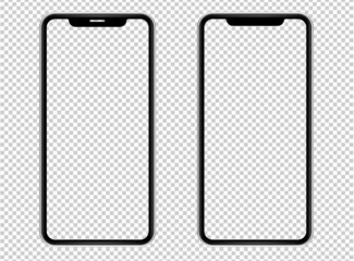 Device screen - Phone, mobile. Realistic models smartphone with transparent screens. Smartphone mockup collection. 3D mobile phone with shadow on transparent background