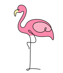 Silhouette of color abstract flamingo as line drawing on white. Vector