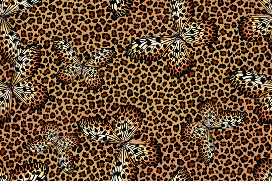 Leopard spotted brown fur horizontal texture. Vector. Classic animal print print