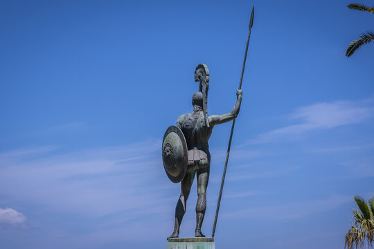 Gastouri, Greece - June 16, 2021: Sculpture of Achilles in gardens of Achilleion palace built for Elisabeth of Austria - Sisi on Corfu Island