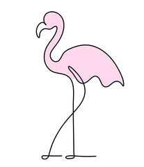 Silhouette of color abstract flamingo as line drawing on white. Vector