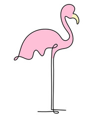 Silhouette of color abstract flamingo as line drawing on white. Vector
