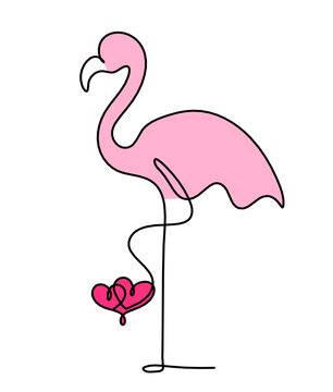 recommend clip art: Silhouette of color abstract flamingo as line drawing on white. Vector