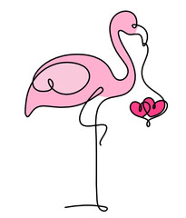 Silhouette of color abstract flamingo as line drawing on white. Vector