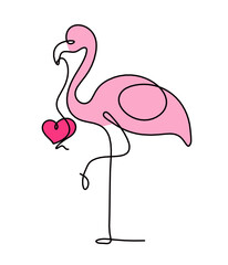 Silhouette of color abstract flamingo as line drawing on white. Vector