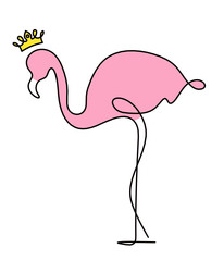 Silhouette of color abstract flamingo as line drawing on white. Vector