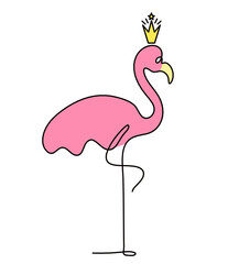 Silhouette of color abstract flamingo as line drawing on white. Vector