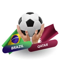 Fotobehang Soccer football competition match, national teams brazil vs qatar © prehistorik
