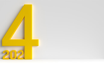 Big yellow technology number new year 2024 on a grey isolated wall.