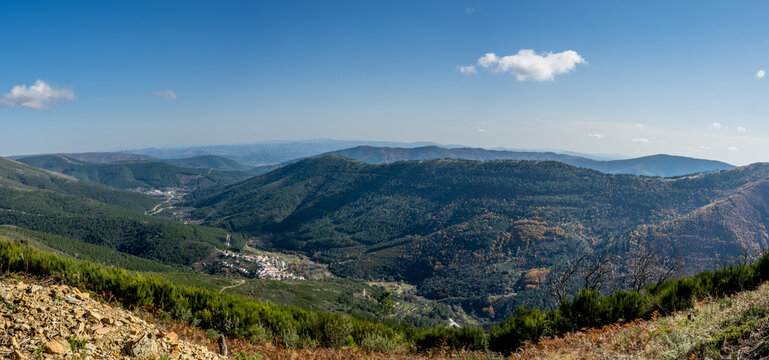 View over the Zezere river valley and the village of Sameiro