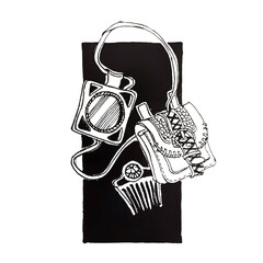 bag, perfume and comb as women's accessories