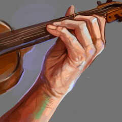 image of a hand playing a ukulele