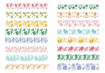 Set of Christmas Themed Seamless Pattern Brush Doodle Vector Illustration