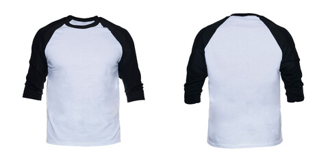 Blank sleeve Raglan t-shirt mock up templates color white/black front and back view on white...