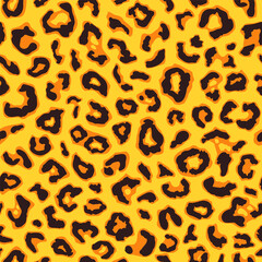 Seamless jaguar fur pattern. Fashionable wild color leopard print background. Modern panther animal fabric textile print design. Stylish vector color illustration