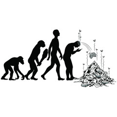 Extinction - Humorous Apes to Humans Evolution - Silhouettes, Shapes isolated on White