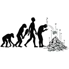 Abwaschbare Fototapete Zeichnung Aussterben - Humorvolle Affen zur Evolution des Menschen - Silhouetten, Formen isoliert auf Weiß