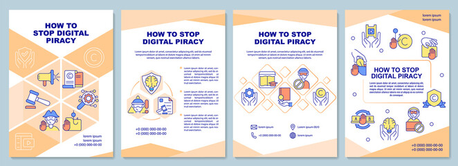 How to stop digital piracy brochure template. Protective measures. Flyer, booklet, leaflet print, cover design with linear icons. Vector layouts for presentation, annual reports, advertisement pages