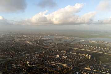 Amsterdam Harbor Channels roads Aerial view panorama