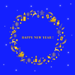 Fototapeta na wymiar Happy New Year wreath golden bow,vector illustration