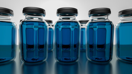 Vials of Vaccines with Blue liquid