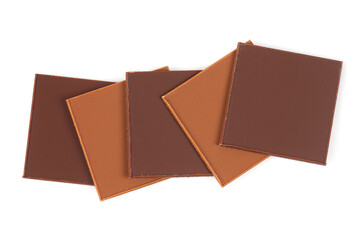 thin slices of chocolate isolated on white backrgound